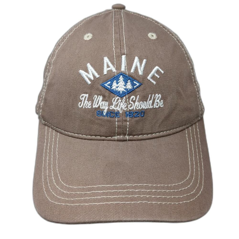 Prairie Mountain Baseball Cap Brown One Size Maine Pine Trees Adjustable Hat